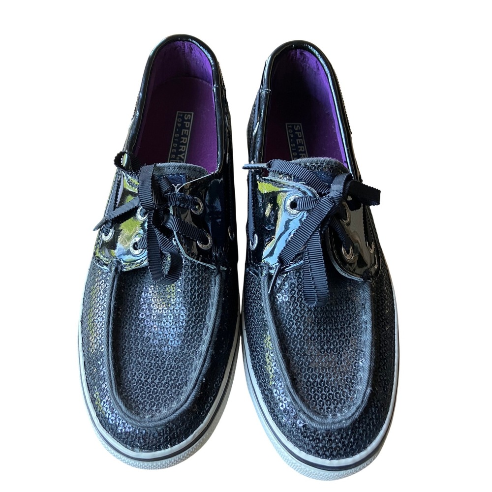 Sperry Topsiders Black Sequin Lace Up Deck Shoe Loafer Womens Size‎ 6.5